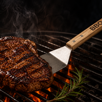 Ensemble d'outils de barbecue portables en acier inoxydable avec manche en bois de hêtre |   Accessoires de barbecue en plein air, spatule en bois massif