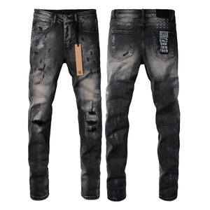 Jeans Skinny <span class=keywords><strong>Homme</strong></span> Personnalisés OEM avec Broderie Croisée, Pantalons en Denim Délavé et Déchiré Style High Street ODM, Faible MOQ, Vente en Gros, Noir Blanc Bleu - Product Image 4