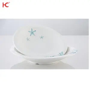 R041 круглая пластиковая посуда с узором в виде морских звезд, Экологичная 100% меламиновая посуда, набор тарелок для салата, ресторанная вечеринка