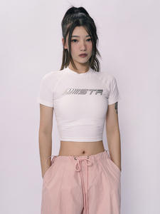 Wholesale High Quality 100%Cotton Breathable Digital Printed Y2K <b>Crop</b> Top Slim <b>Fit</b> Women's <b>T</b>-<b>Shirt</b> - Product Image 5