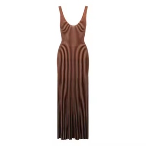 Vestido de Punto Acanalado de Longitud Midi con Escote en V Profundo para Mujer, Nuevo Modelo 2025, Transpirable, Ecológico, Vestidos de Punto Sólidos sin Mangas - Product Image 2