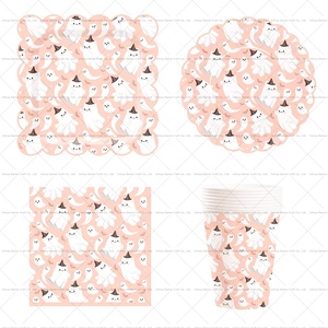 DAMAI Cute Little Ghost Halloween Party Table Decoration Disposable Paper Dinner Plates Dessert Plates Paper Plate Cutlery Sets - Product Image 5