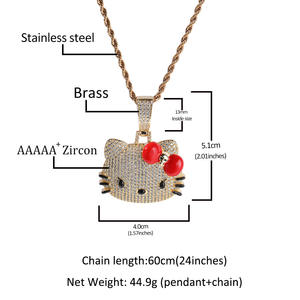 Hip Hop joyería latón personaje de dibujos animados encantos lindo gato <span class=keywords><strong>Hello</strong></span> <span class=keywords><strong>Kitty</strong></span> colgante 5A circón helado 9mm CZ cubano enlace cadenas collar - Product Image 6