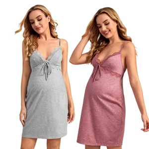 Robe de maternité et d'allaitement pour femme, avec ceinture, en modal de bambou, pour séance photo de grossesse, chemise de nuit - Product Image 1