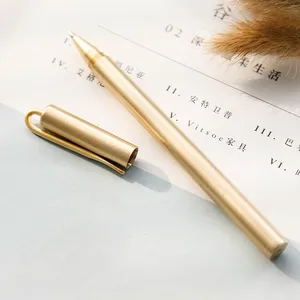 Maxery Eenvoudige Retro Messing Pen Nordic Stijl Metalen Business Kantoor Goud Handtekening Pen 0.5Mm Zwarte Balpennen