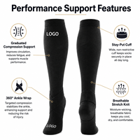 Chaussettes de compression athlétiques personnalisées en fibre de bambou, hauteur genou, 20-30 mmHg, avec sangle de cheville et sangle croisée, pour la course et usage médical