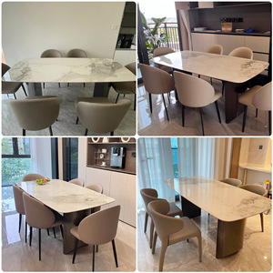 Dining Table Set With Four Chairs Rectangular Stone Slab Modern Design For Small Apartment Space Saving Dining Room Furniture - Product Image 3