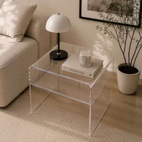 Mesa Auxiliar Pequeña Cuadrada de Acrílico Transparente Moderna - Mesa Lateral de Acrílico