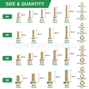 Hex <b>Bolts</b> Kit M4 M5 M6 M8 Grade 8.8 Coarse Thread Zinc Plated Carbon Steel Nuts Washers Set Boxed Standard DIN 933 - Product Image 4