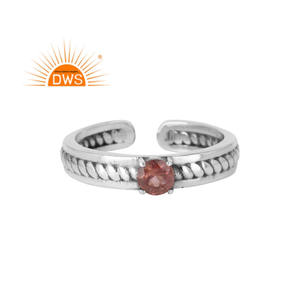 Anillo de Plata de Ley 925 Oxidada con Turmalina Rosa Engastada en Puntas, Anillo Ajustable de Plata, Proveedor de Joyería - Product Image 1