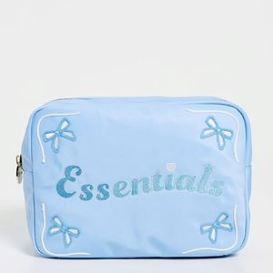 Bolsa de Maquillaje Personalizada, Ecológica, Reutilizable, Portátil, de Nailon Azul Claro Impermeable, con Cierre, Logotipo Personalizado, Bolsillos Interiores Bordados - Product Image 1