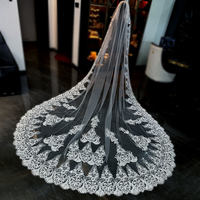 Voile de mariée Feishiluo de luxe, blanc ivoire, une seule couche, bordure en dentelle, broderie en dentelle, style élégant, 3,5 mètres de long, 100% polyester