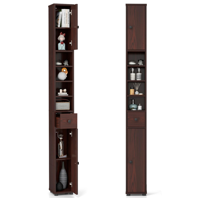 Tall Slim Bathroom Storage Cabinet, 71" Freestanding Bathroom Cabinet with 2 Doors, 1 Drawer and 5 Adjustable Shelves
