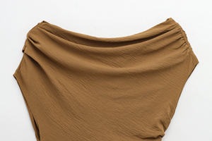 Blusa Casual de Moda para Mujer, Diseño Asimétrico de 2 Colores, Cuello Redondo, Color Sólido, Plisada - Product Image 4