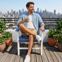 Chaise Adirondack moderne bleue et blanche en HDPE, mobilier d'extérieur au design classique, siège confortable pour jardin, patio, parc, portable