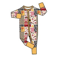 Pyjama grenouillère personnalisable en bambou imprimé pour nouveau-né, avec fermeture éclair, motif animaux de la ferme