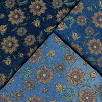 Tissu denim écologique botanique à imprimé floral réactif, couleur indigo résistante, base personnalisée, 300M, faible MOQ, pour robes de filles et femmes