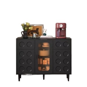 Italian Style Ultra Thin <b>Sideboard</b> 20cm Creamy White Retro Black Bedroom Storage Cabinet With Glass Doors And Drawers - Product Image 5