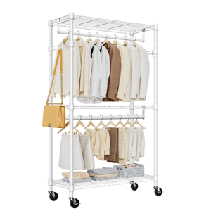 MZG Vente en gros – Portant à vêtements robuste à 3 niveaux réglable en métal blanc avec double tringle de suspension - Product Image 1