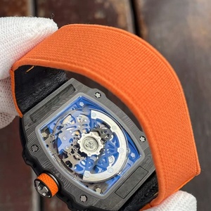 Luxury Tonneau <b>Skeleton</b> <b>Automatic</b> Men's Sports <b>Watch</b> Black Carbon Fiber Case Orange Nylon Strap Mechanical Wristwatch - Product Image 5