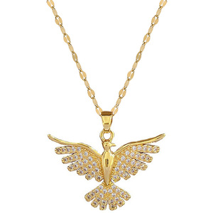 Collar de águila de halcón de acero inoxidable chapado en oro de 18 quilates de alta calidad, collar de piedra de circón ostentoso de lujo para mujer - Product Image 3