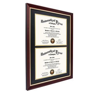 チェリーウッドダブル8.5 "x 11" ディプロマ証明書フレーム卒業フレームクラシックゴールドトリムと粉砕防止ガラス付き - Product Image 3