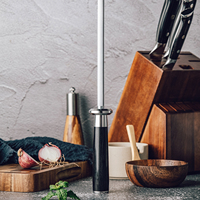 Tige d'affûtage de couteaux en acier à haute teneur en carbone Aiguiseur de lames de couteaux de cuisine professionnel de 8 pouces avec manche en bois Pakka noir