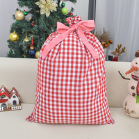 Vente chaude Xmas Buffalo Plaid Toile De Noël Santa Sacs Cordon Bonbons Cadeau Sac Plaid Tissu pour La Décoration De Fête