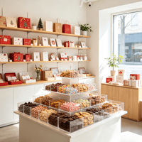 Conception d'intérieur personnalisée pour une confiserie |   Présentoir à bonbons à plusieurs niveaux en acrylique, étagères pour magasin de cadeaux, présentation complète sur le thème des fêtes