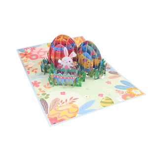 Papier Fleur Style Invitation Cadeau De Voeux Cartes Postales Mignon Pop up 3d Joyeux Lapin Oeufs De Pâques Cadeau Carte De Voeux Avec Enveloppe - Product Image 1