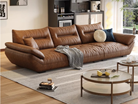 Sofá Seccional de Cuero Genuino de Lujo Ligero Minimalista Italiano, Diseño Moderno, Ajustable, Sin Brazos, para Sala de Estar, con Cubierta de Piel de Vaca
