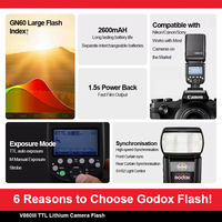 Flash Godox V860III TTL HSS Speedlite 1/8000s avec lumière de modélisation, système sans fil 2.4G pour appareils photo Canon, Nikon, Sony, Fuji