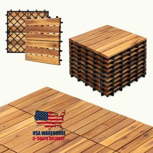 Chất lượng cao 12 inch. X 12 Trong. Tấm lát sàn ngoài trời bằng gỗ keo chắc chắn, chống chịu thời tiết, ghép nối được, dùng cho sân hiên, vườn. - Product Image 1