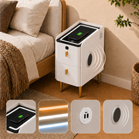 Nakas Pintar dengan Kunci Sidik Jari dan Pengisian Daya Nirkabel, Meja Samping Tempat Tidur LED dengan Speaker, Mesita De Noche Inteligente