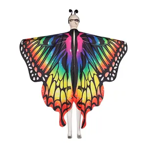 Sayap Cosplay Anime multiwarna selendang kupu-kupu Halloween sayap peri jubah kostum sayap kupu-kupu untuk anak perempuan