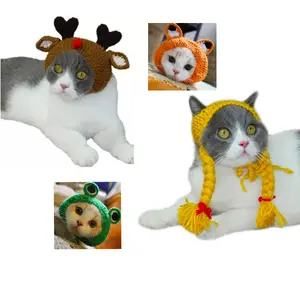 Chapeau tricoté à la main à 13 motifs pour chat et chien, accessoires pour animaux de compagnie, disponibles en renne, mickey, renard, lion, cochon, chatons