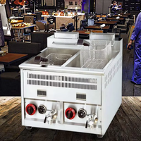 Ventes chaudes en gros, friteuse à gaz à 2 cuves, machine à frites françaises, friteuse commerciale de comptoir à gaz pour les magasins d'alimentation