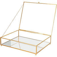 Boîte de rangement pour bijoux en verre avec cadre en laiton doré de luxe moderne, avec double couvercle pour fleurs pressées, boîte décorative en verre