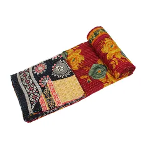拉力赛毯印度kantha被子床上用品毯扔棉可逆手印床罩扔印度可逆被子