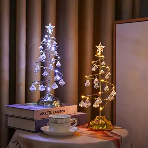 Luces Navidad Đèn LED Trang Trí Giáng Sinh 2023 Đèn Cây Mini Đèn Cây Pha Lê Trắng Ấm Chạy Bằng Pin Đèn Ngày Lễ