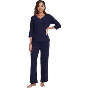 Vente en gros de pyjamas pour femmes à manches 3/4, ensemble de vêtements de nuit en viscose de bambou doux, pantalon de pyjama, tailles S-XXL - Product Image 1