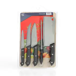 Set di coltelli per affettare la carne da cuoco con coltello da cucina da 5 pezzi con tagliere