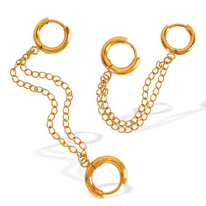 Pendientes de aro con cadena dorada, pendientes colgantes de acero inoxidable, diseño minimalista, joyería de moda para mujer - Product Image 5