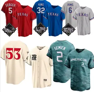 Camisas de beisebol novas Texas 53 Adolis Garcia 2 Marcus Semien 48 Jacob DeGrom 5 Corey Seager 31 Scherzer 6 Jung 32 Car-t