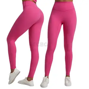 Lulu legging olahraga wanita, legging warna merah muda, Legging Gym dan kontrol perut Push Up nilon/spandeks untuk perempuan