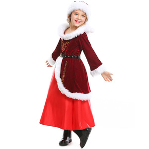 Stage <b>Costume</b> Red Long Sleeve <b>Sexy</b> Girls <b>Santa</b> Claus Cosplay Christmas Skirt Dress Clothing with Hat - Product Image 3