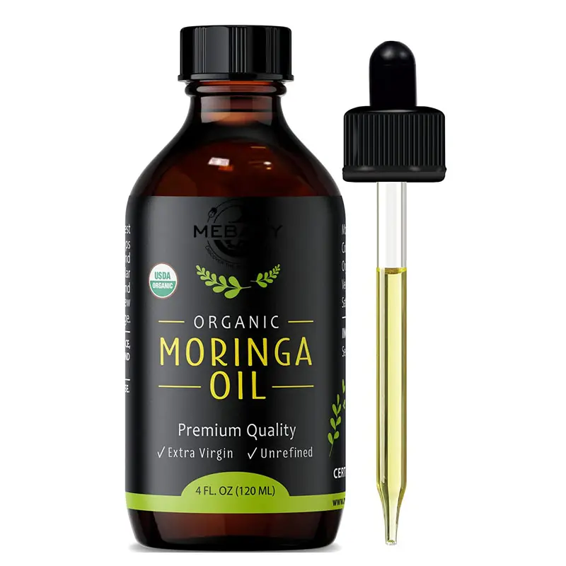 Özel etiket toptan organik cilt bakımı doğal soğuk preslenmiş Moringa tohum yağı yüz vücut ve saç için özel Logo uçucu yağ