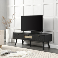 Meuble TV cannelé naturel en bois moderne avec rangement pour salon