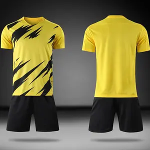 Camisa de futebol thai uniforme team, bordado personalizado logotipo amarelo preto camisas de futebol