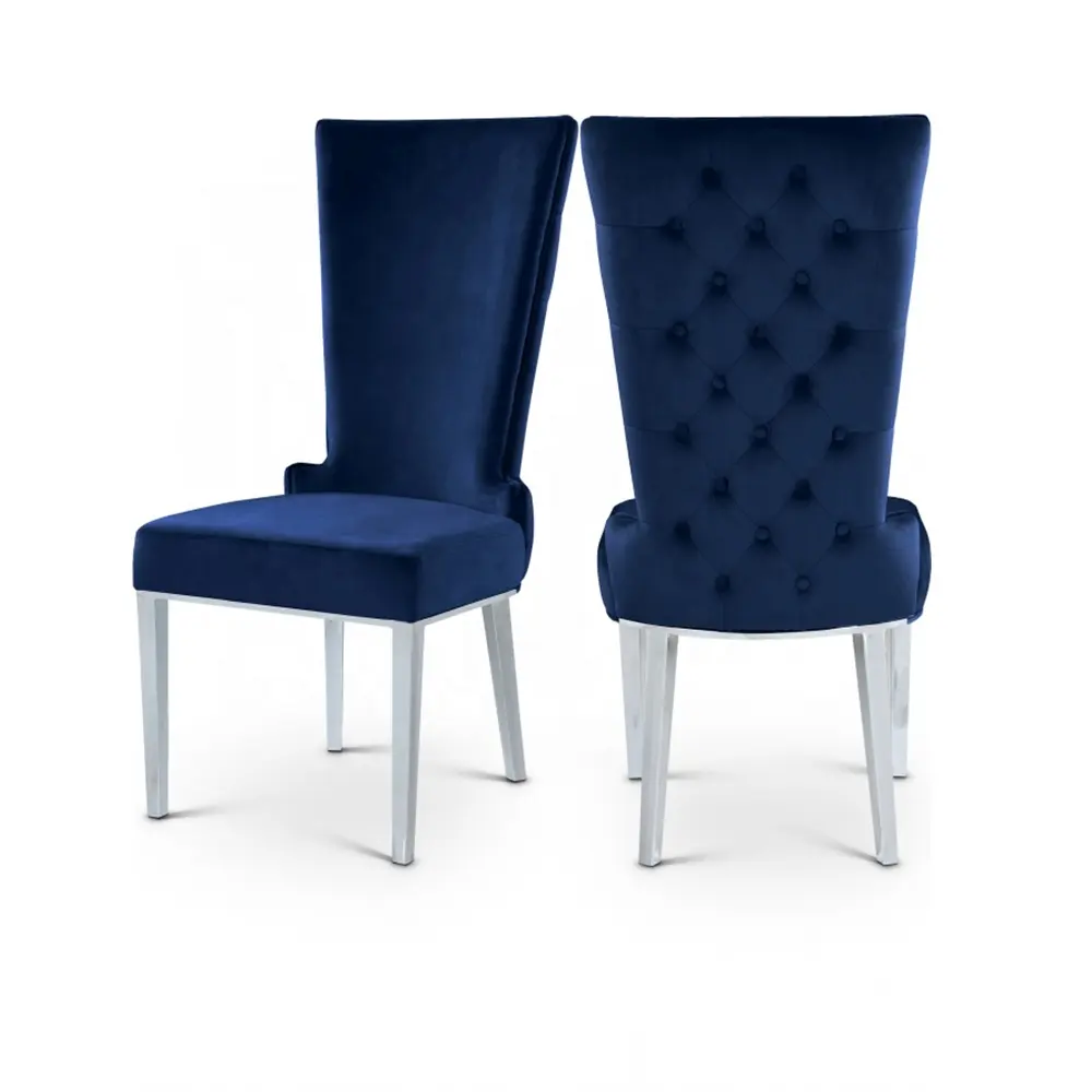 Dongguan Tianhang Furniture factory produces wholesale luxury stainless steel silver feet blue velvet dining chair